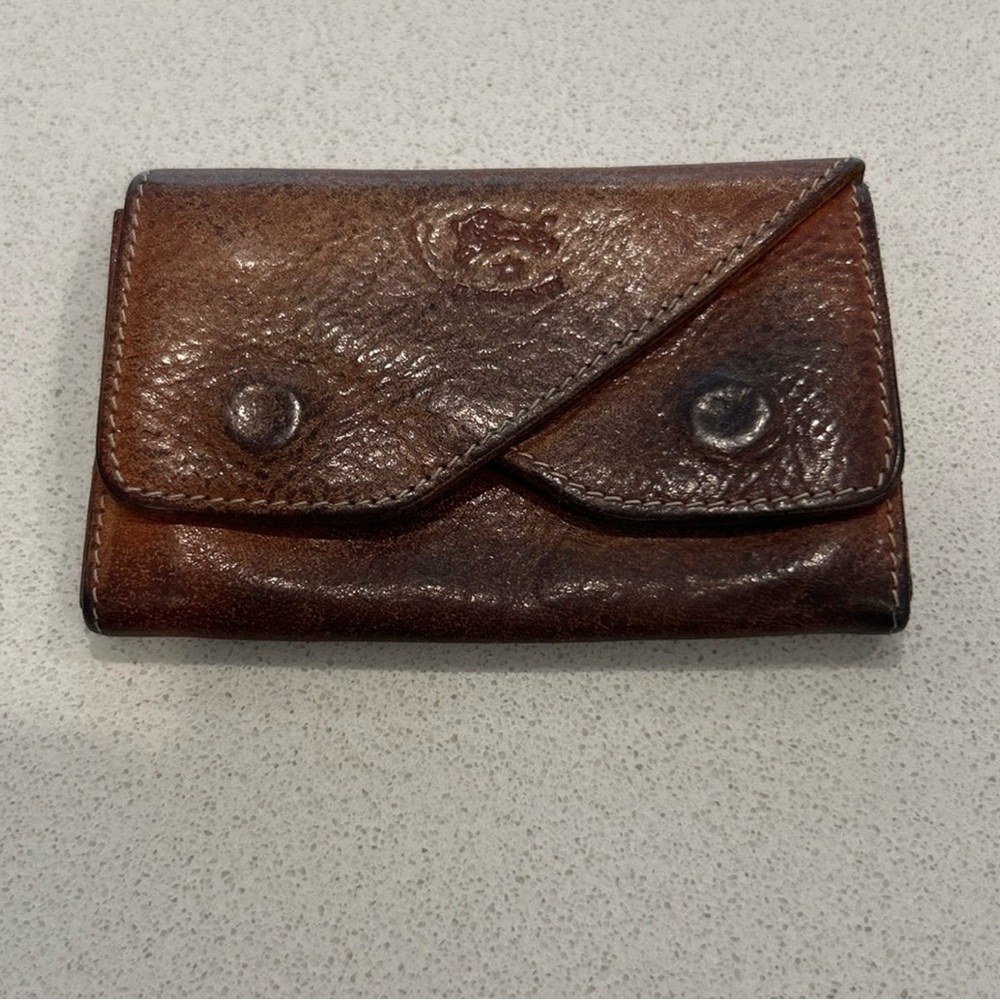 Vintage IL BISONTE Italian Leather Brown Coin, Card, Bills, Multi-Pocket Wallet